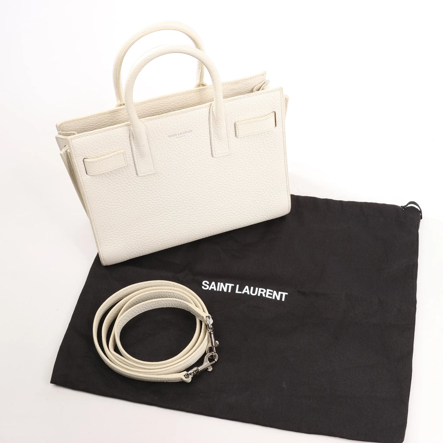 Saint Laurent Paris Sac de Jour Nano Leather 2Way Handbag White 340778