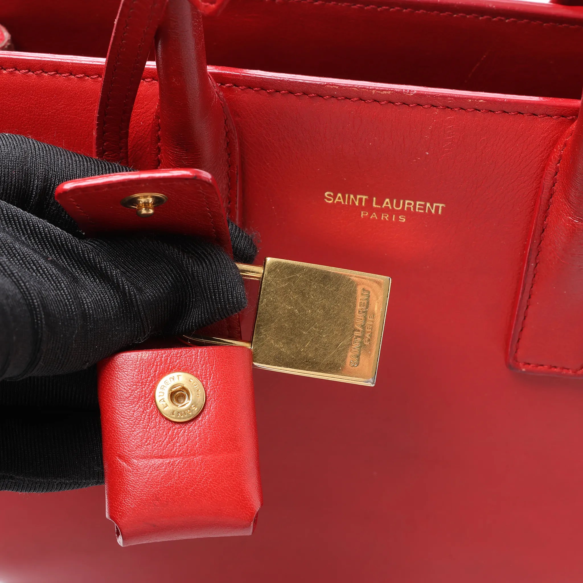Saint Laurent Paris Sac de Jour Nano Leather Handbag in Red
