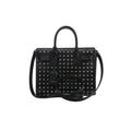 Black Saint Laurent Sac de Jour leather handbag with silver-tone studs, double top handles, shoulder strap and hanging clochette.
