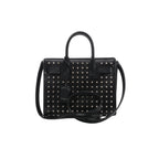 Black Saint Laurent Sac de Jour leather handbag with silver-tone studs, double top handles, shoulder strap and hanging clochette.