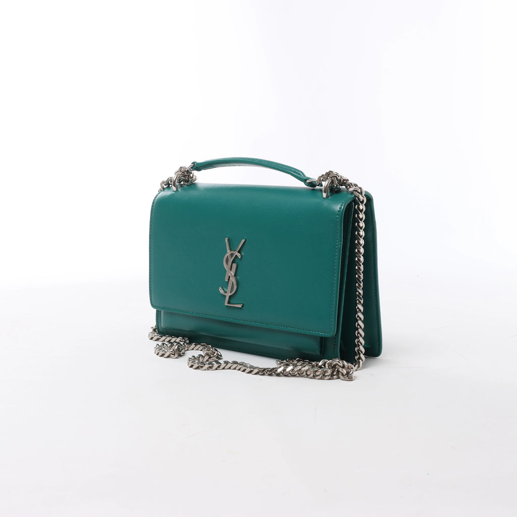 Saint Laurent Paris Sunset Leather Chain Crossbody Bag in Green 442906