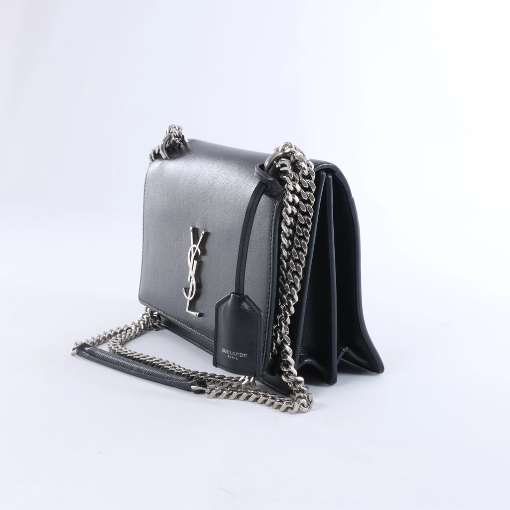 Saint Laurent Paris Sunset Leather Chain Crossbody Bag in Black 442906