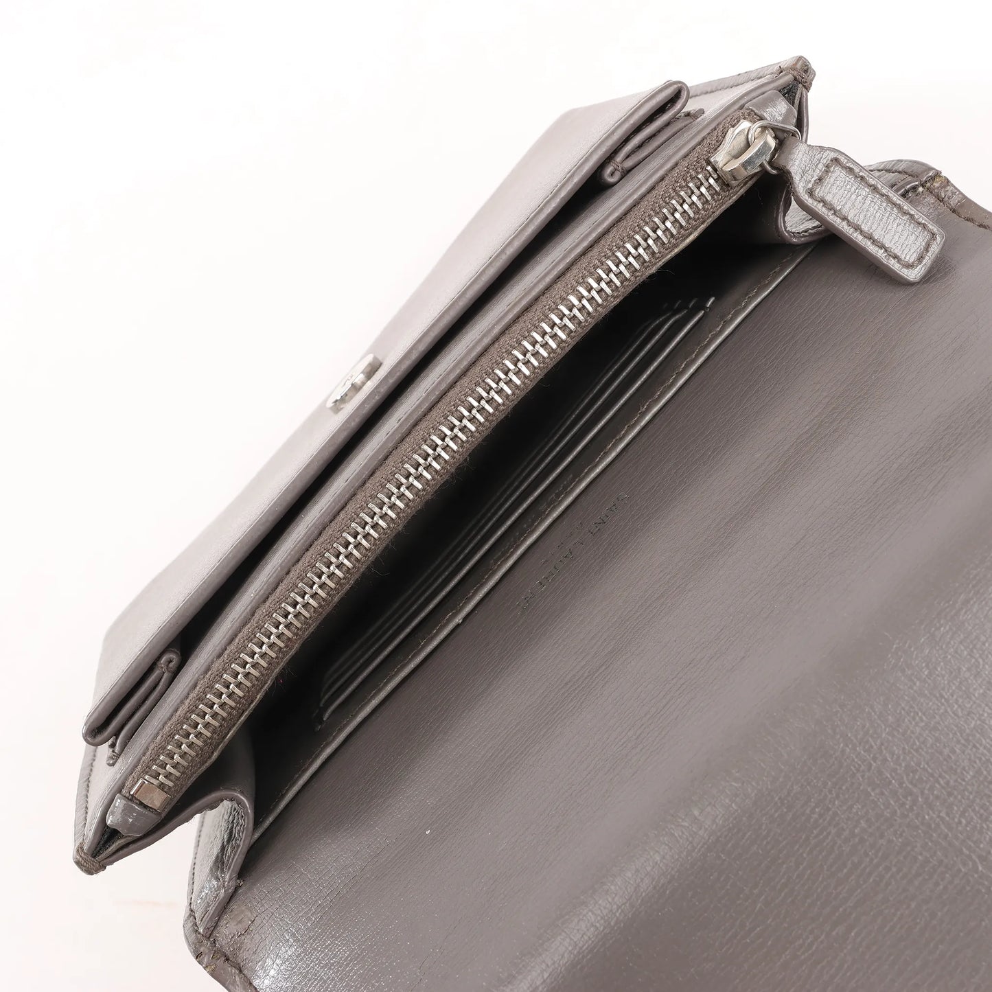 Sac bandoulière Saint Laurent Paris Sunset en cuir gris avec chaîne 452157