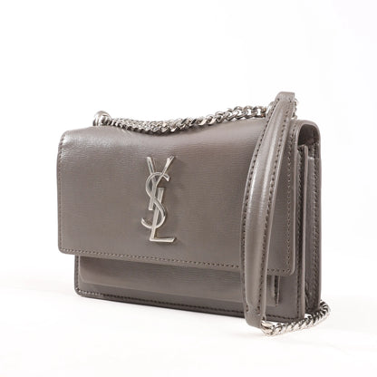 Sac bandoulière Saint Laurent Paris Sunset en cuir gris avec chaîne 452157