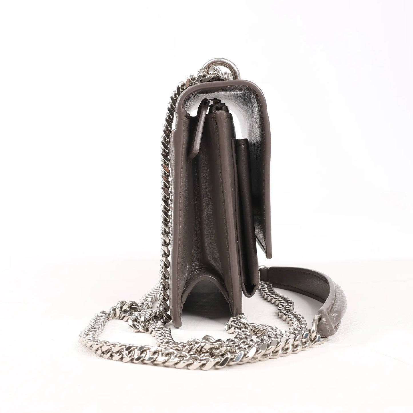 Sac bandoulière Saint Laurent Paris Sunset en cuir gris avec chaîne 452157