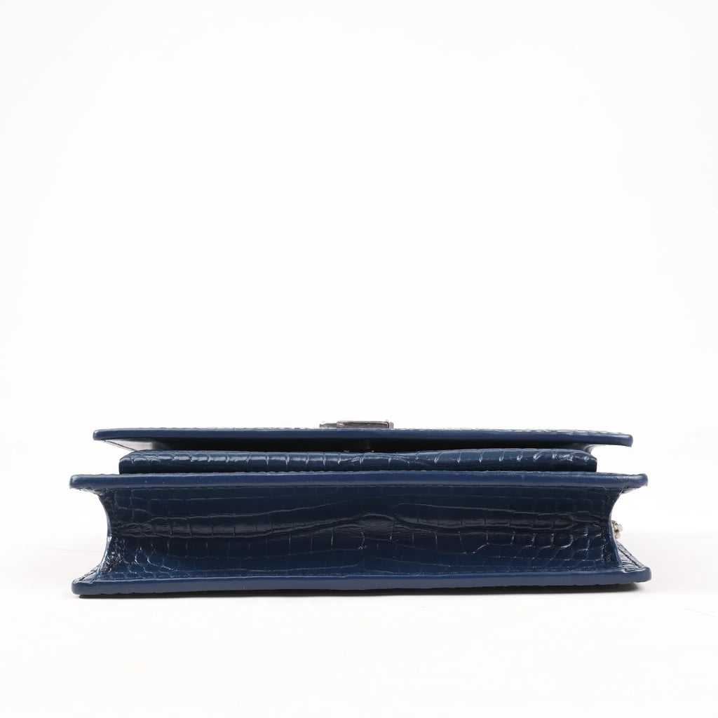 Saint Laurent Paris Sunset Mock Croc Shoulder Bag in Navy Blue 533026