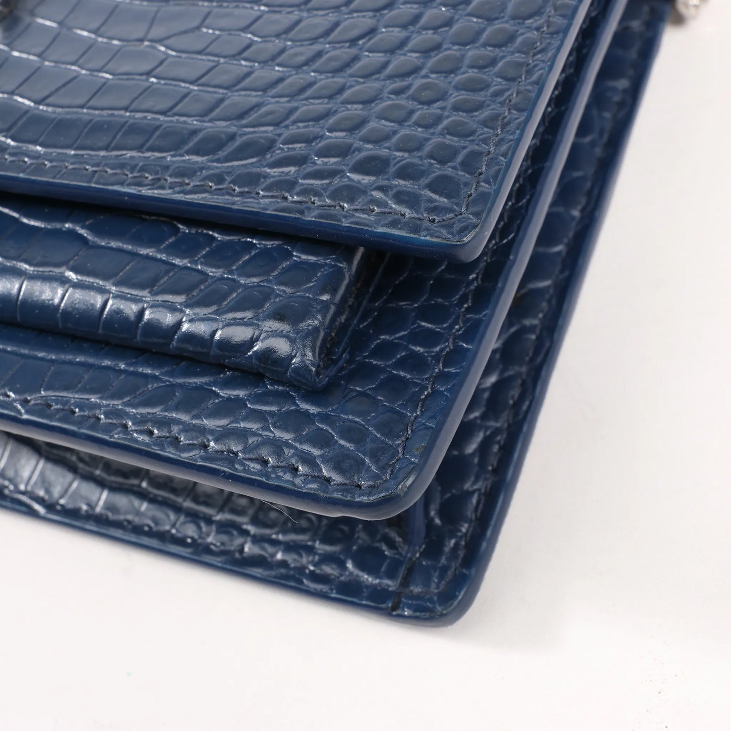 Saint Laurent Paris Sunset Mock Croc Shoulder Bag in Navy Blue 533026