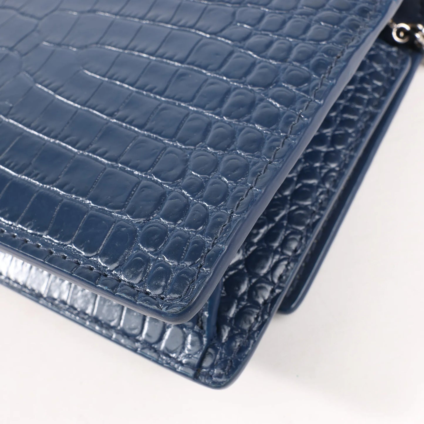 Saint Laurent Paris Sunset Mock Croc Shoulder Bag in Navy Blue 533026