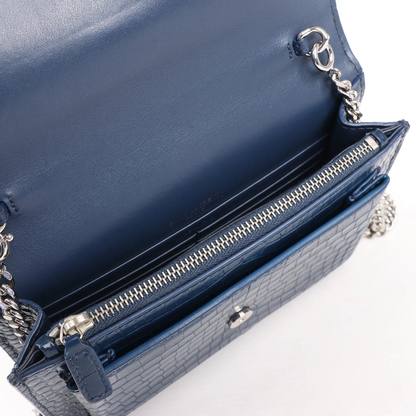 Saint Laurent Paris Sunset Mock Croc Shoulder Bag in Navy Blue 533026