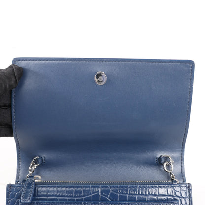 Saint Laurent Paris Sunset Mock Croc Shoulder Bag in Navy Blue 533026