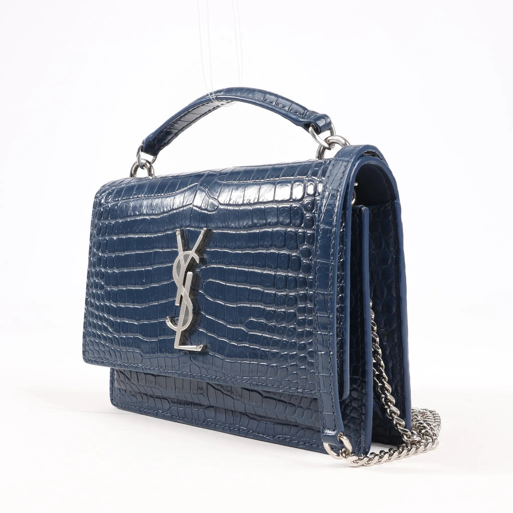 Saint Laurent Paris Sunset Mock Croc Shoulder Bag in Navy Blue 533026