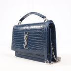 Saint Laurent Paris Sunset Mock Croc Shoulder Bag in Navy Blue 533026