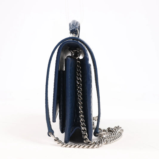 Saint Laurent Paris Sunset Mock Croc Shoulder Bag in Navy Blue 533026