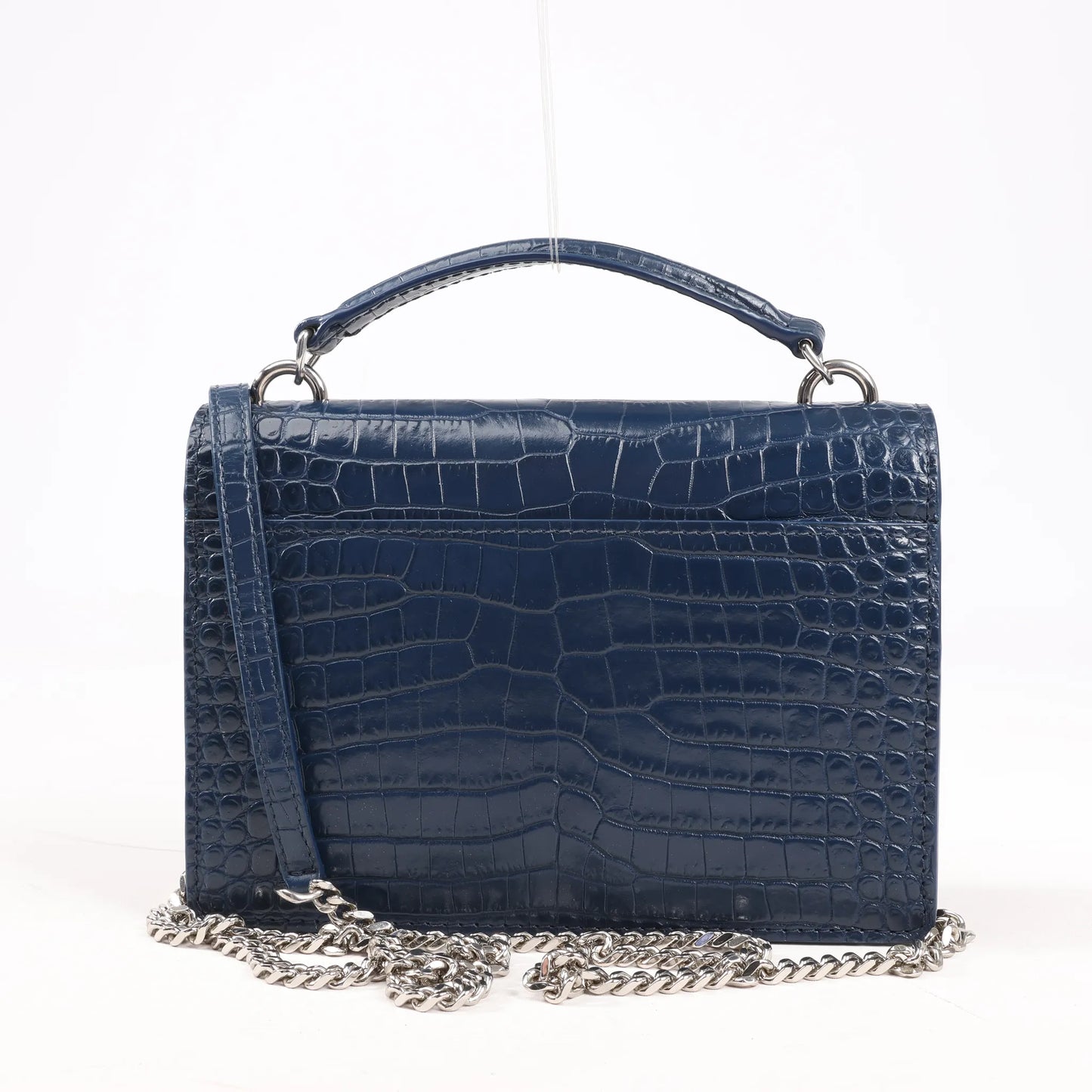 Saint Laurent Paris Sunset Mock Croc Shoulder Bag in Navy Blue 533026