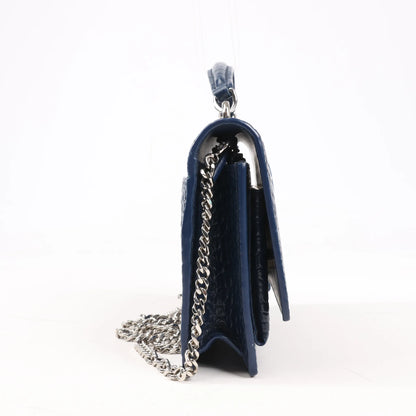 Saint Laurent Paris Sunset Mock Croc Shoulder Bag in Navy Blue 533026