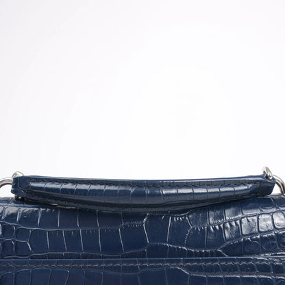 Saint Laurent Paris Sunset Mock Croc Shoulder Bag in Navy Blue 533026