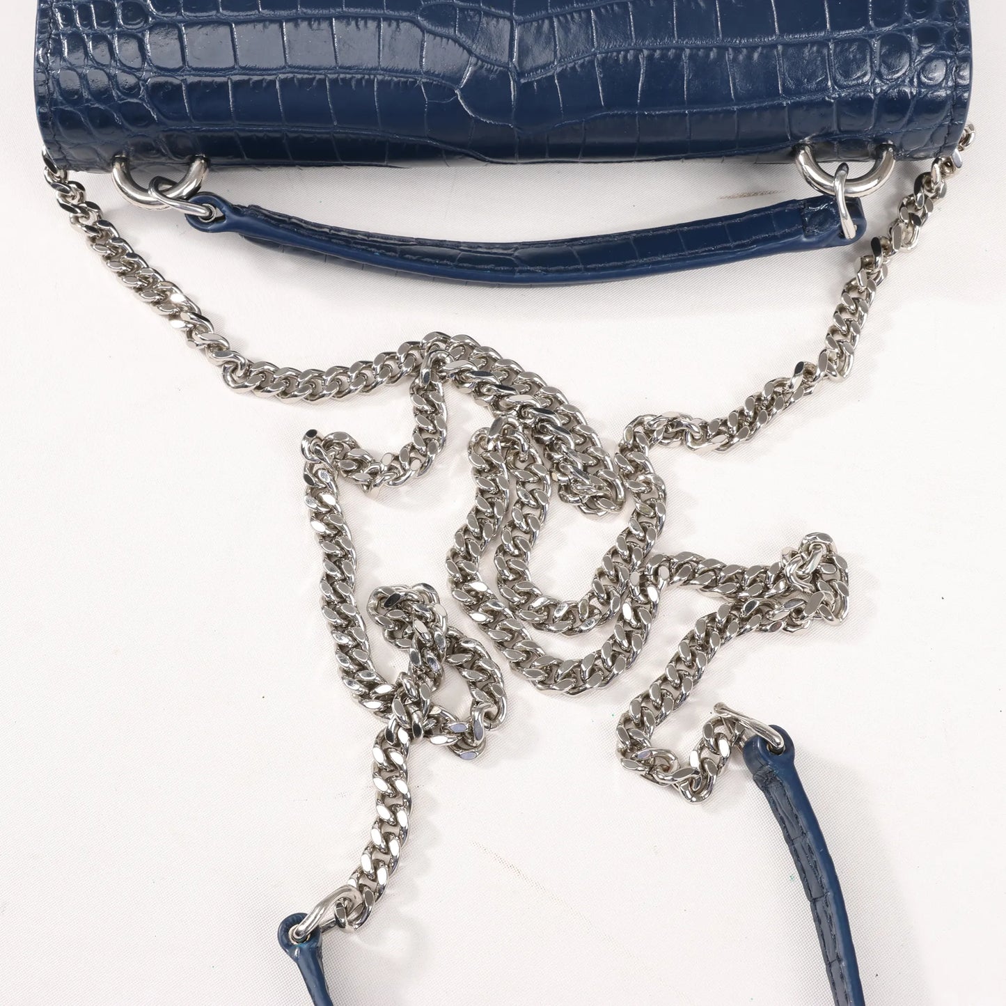 Saint Laurent Paris Sunset Mock Croc Shoulder Bag in Navy Blue 533026