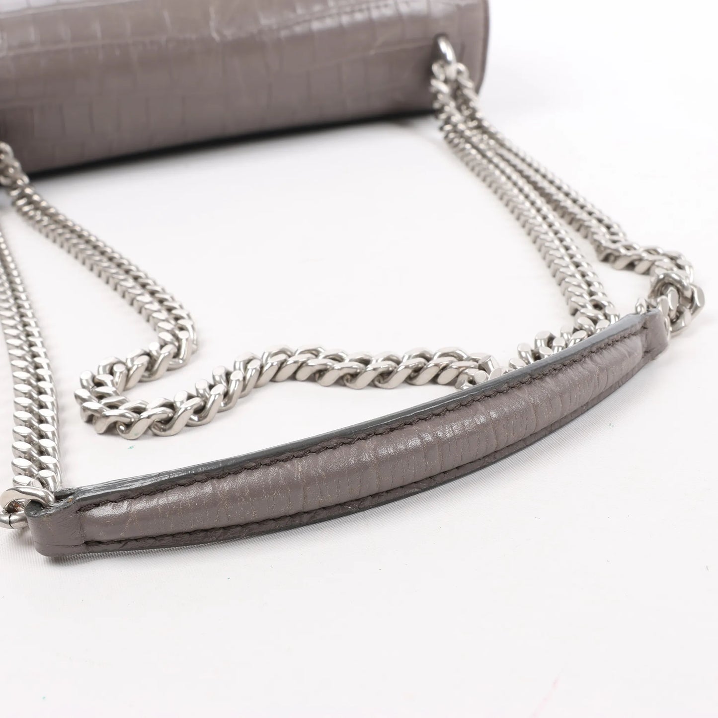 Saint Laurent Paris Sunset Medium Mock Croc Shoulder Bag in Gray 442906