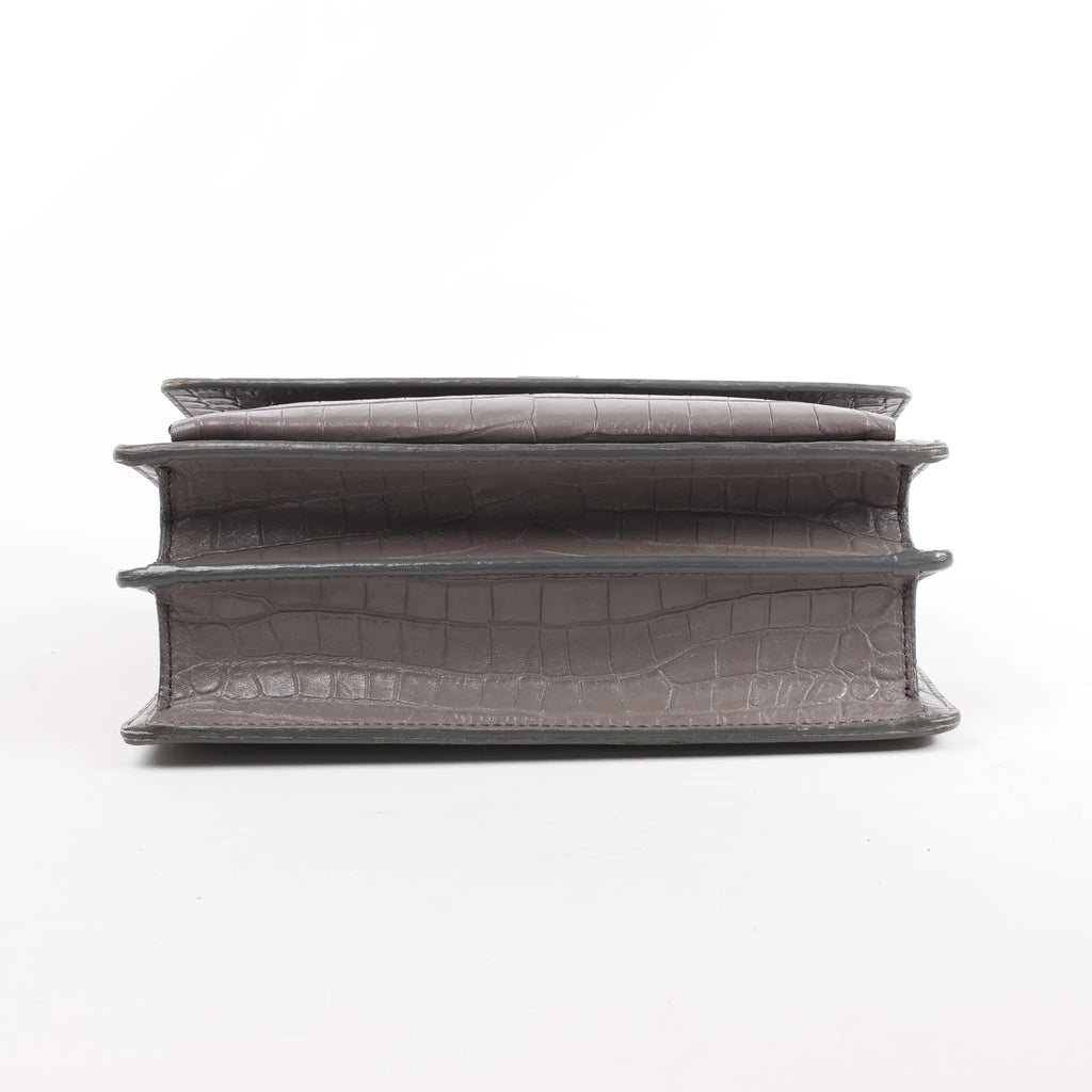 Saint Laurent Paris Sunset Medium Mock Croc Shoulder Bag in Gray 442906