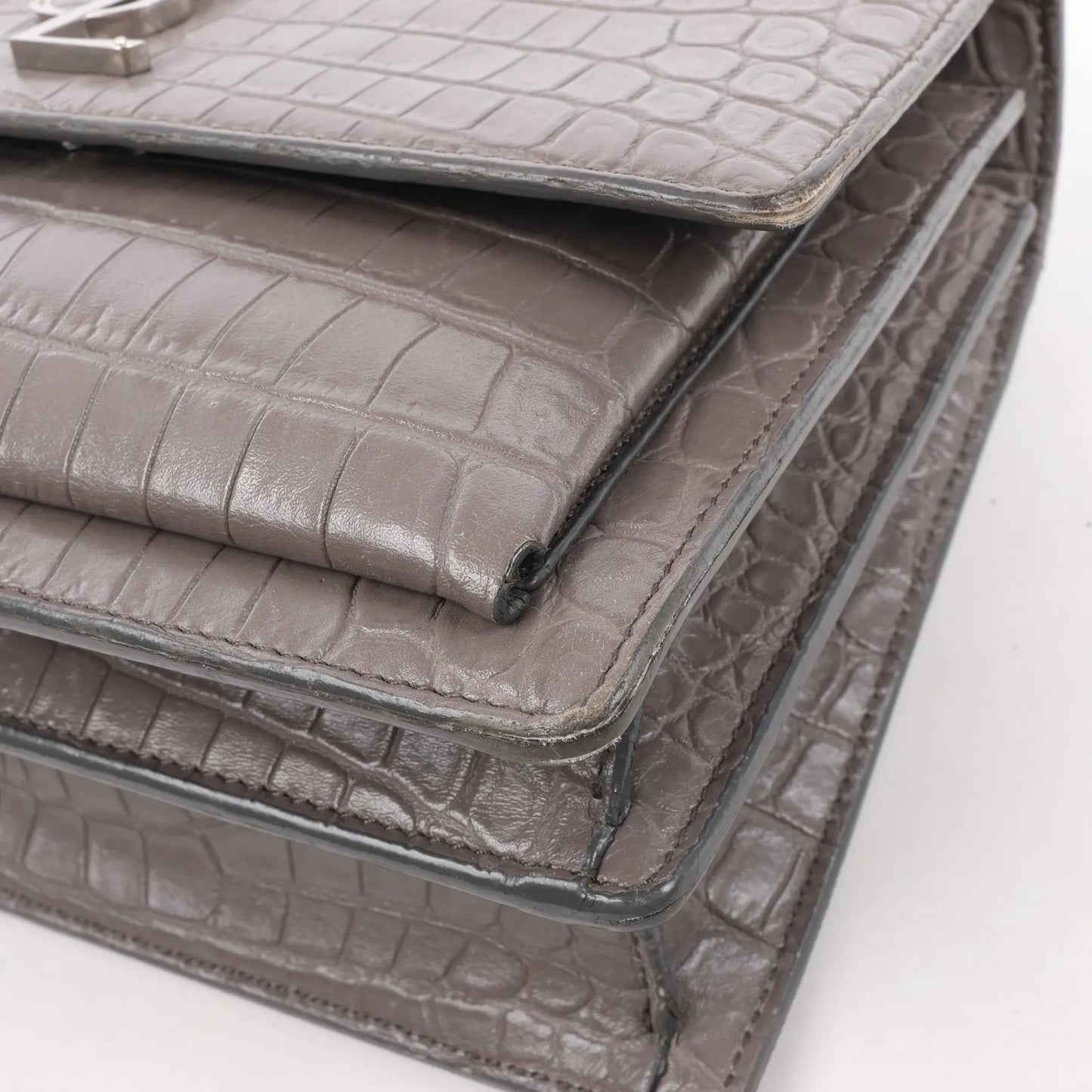 Saint Laurent Paris Sunset Medium Mock Croc Shoulder Bag in Gray 442906