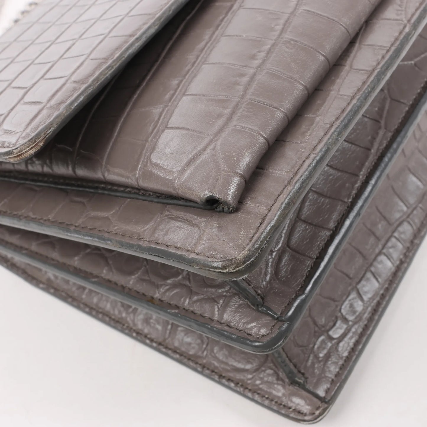 Saint Laurent Paris Sunset Medium Mock Croc Shoulder Bag in Gray 442906