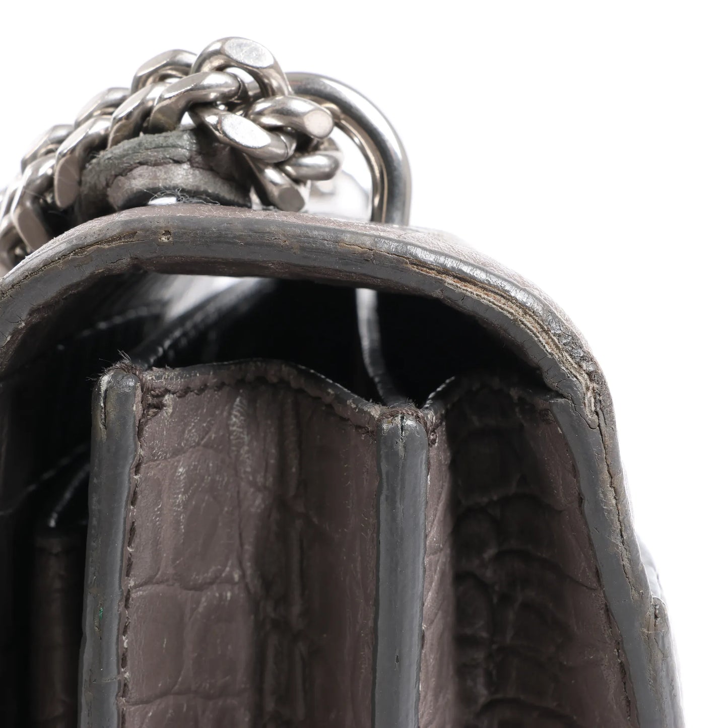 Saint Laurent Paris Sunset Medium Mock Croc Shoulder Bag in Gray 442906