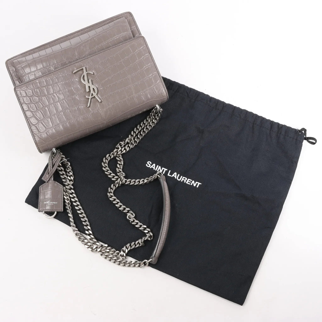 Saint Laurent Paris Sunset Medium Mock Croc Shoulder Bag in Gray 442906
