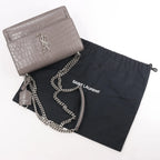 Saint Laurent Paris Sunset Medium Mock Croc Shoulder Bag in Gray 442906