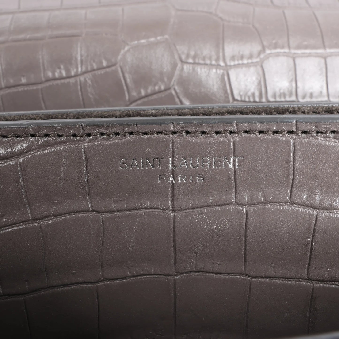 Saint Laurent Paris Sunset Medium Mock Croc Shoulder Bag in Gray 442906