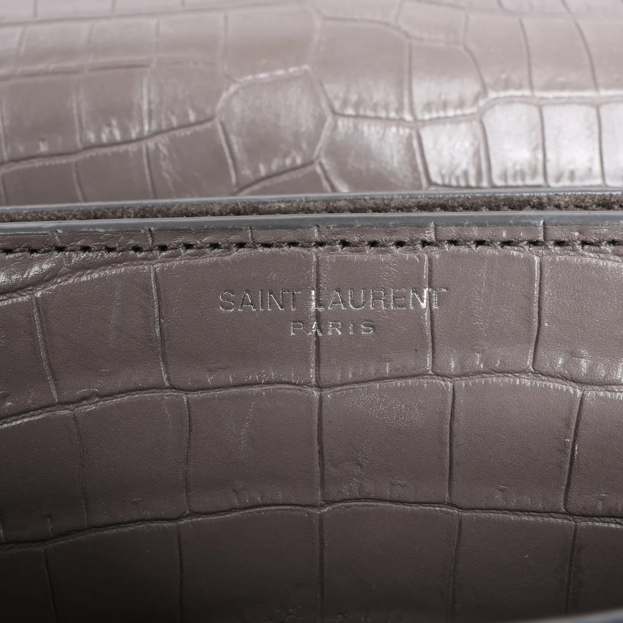 Saint Laurent Paris Sunset Medium Mock Croc Shoulder Bag in Gray 442906
