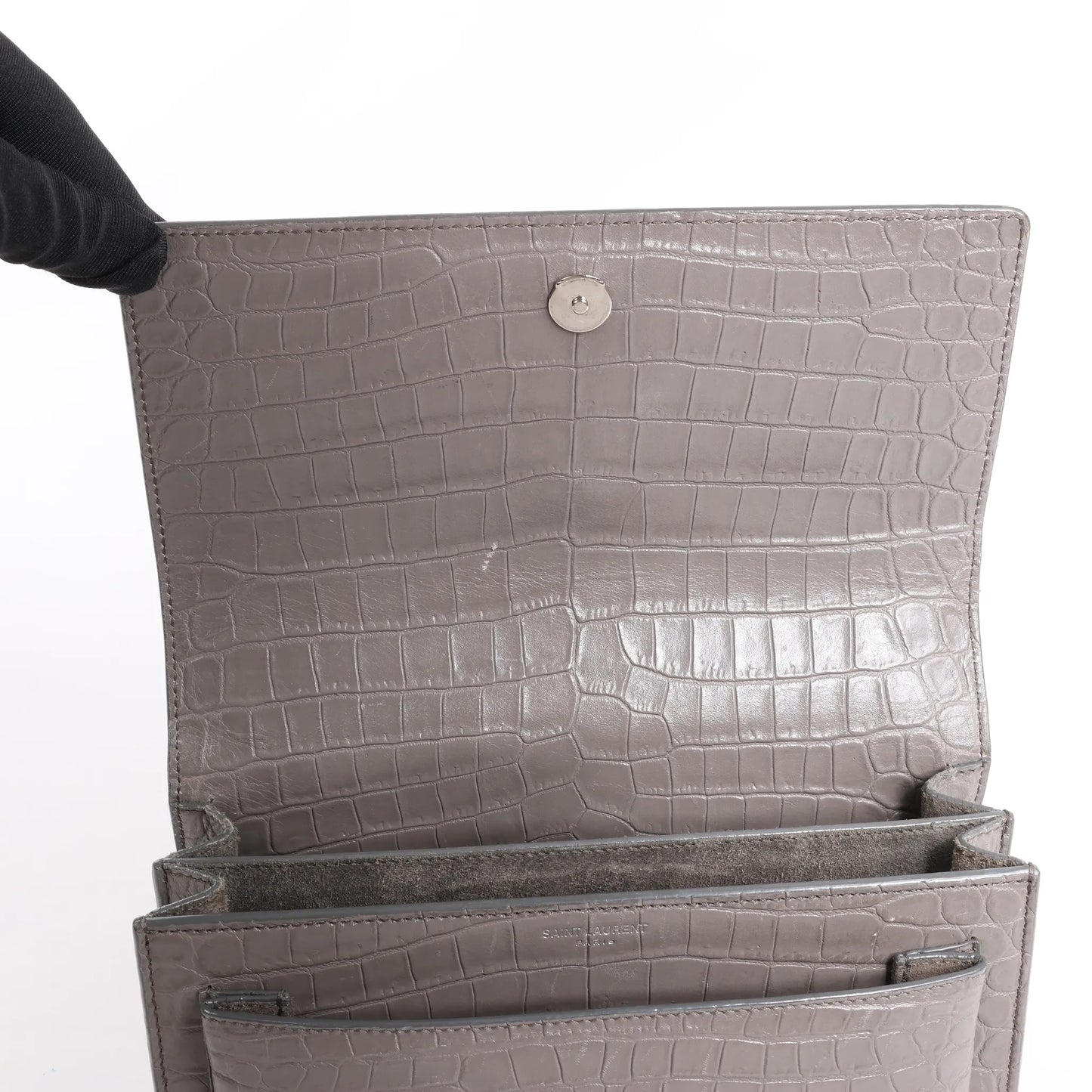 Saint Laurent Paris Sunset Medium Mock Croc Shoulder Bag in Gray 442906