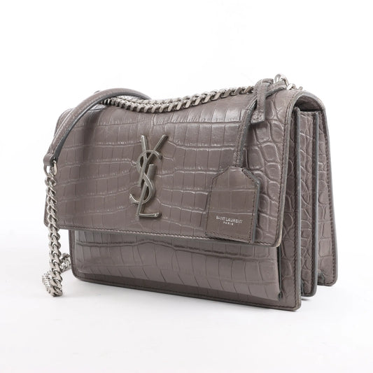 Saint Laurent Paris Sunset Medium Mock Croc Shoulder Bag in Gray 442906