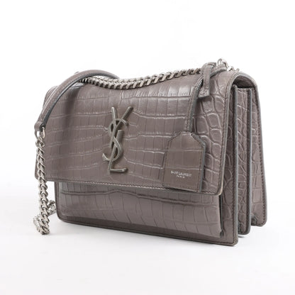 Saint Laurent Paris Sunset Medium Mock Croc Shoulder Bag in Gray 442906