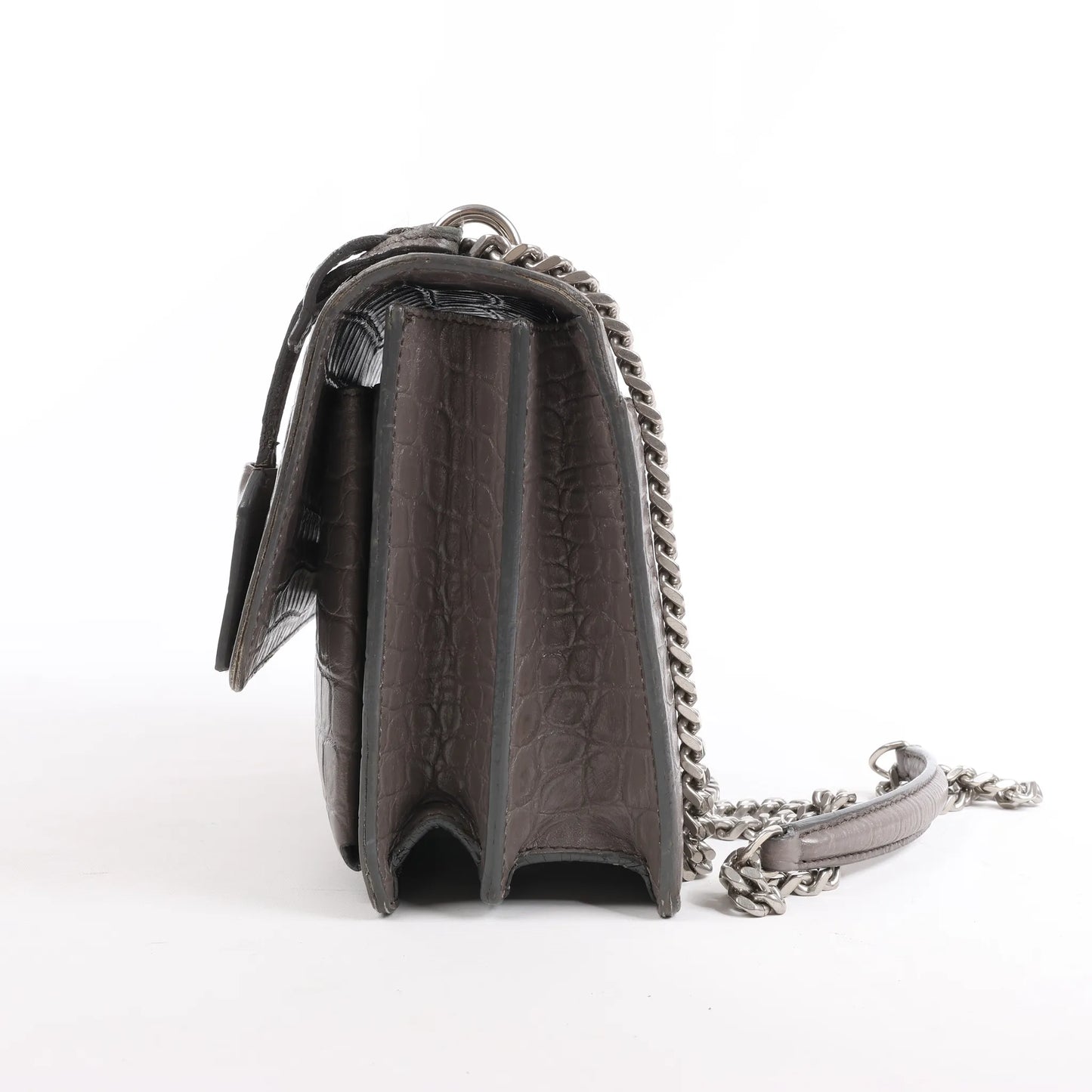 Saint Laurent Paris Sunset Medium Mock Croc Shoulder Bag in Gray 442906