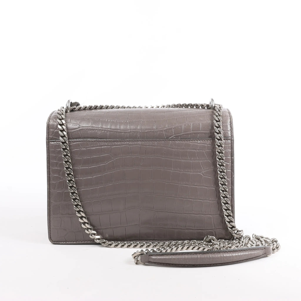 Saint Laurent Paris Sunset Medium Mock Croc Shoulder Bag in Gray 442906
