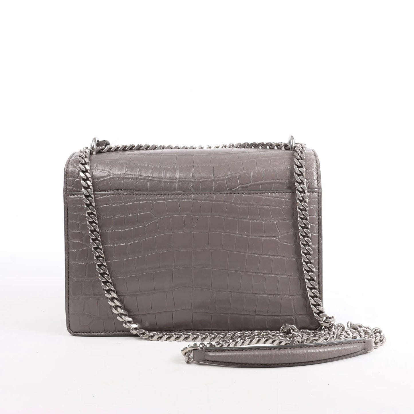 Saint Laurent Paris Sunset Medium Mock Croc Shoulder Bag in Gray 442906