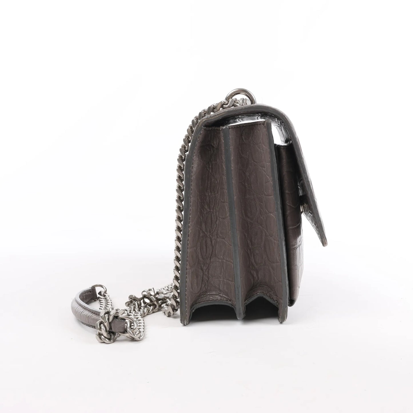 Saint Laurent Paris Sunset Medium Mock Croc Shoulder Bag in Gray 442906