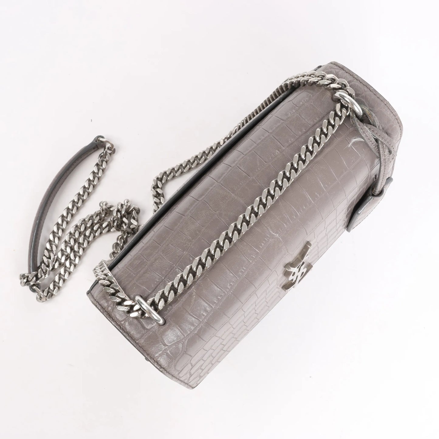Saint Laurent Paris Sunset Medium Mock Croc Shoulder Bag in Gray 442906