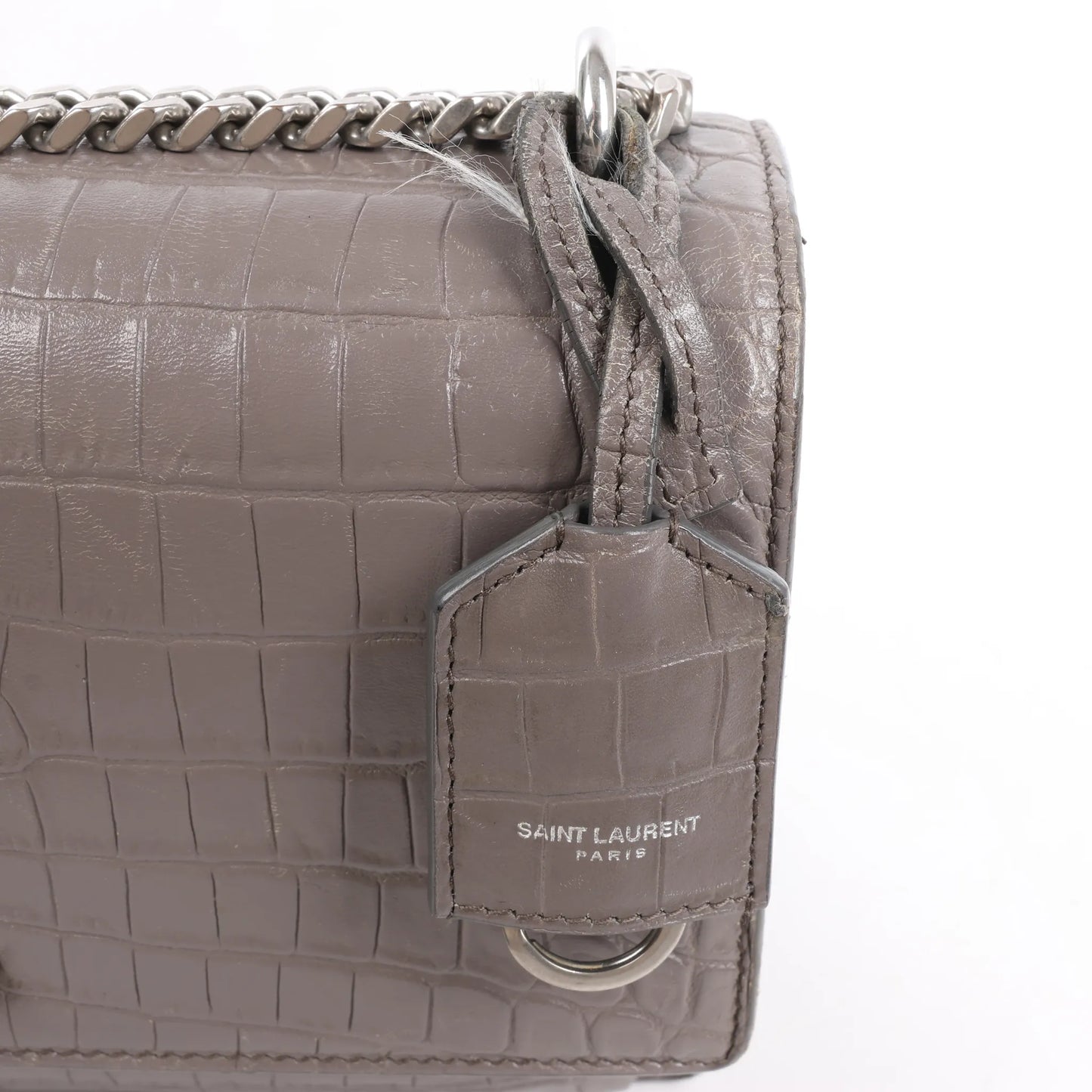 Saint Laurent Paris Sunset Medium Mock Croc Shoulder Bag in Gray 442906