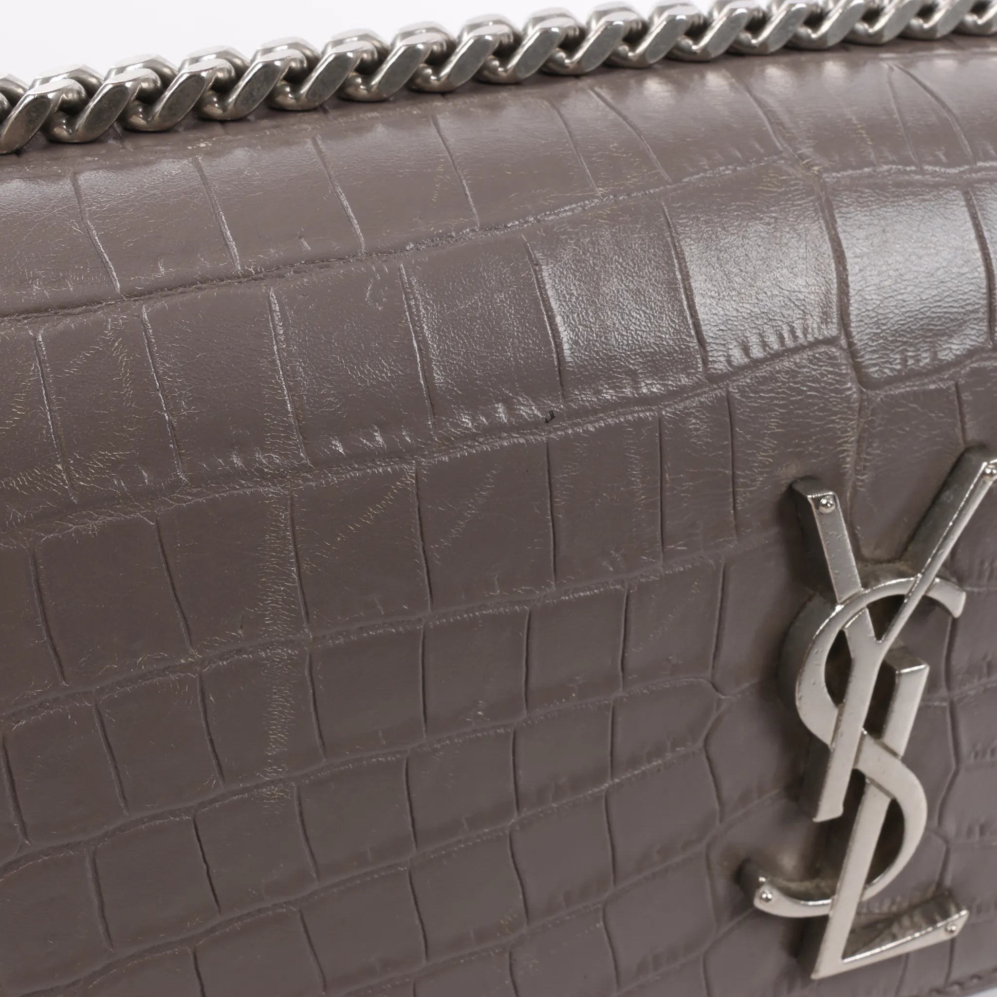 Saint Laurent Paris Sunset Medium Mock Croc Shoulder Bag in Gray 442906