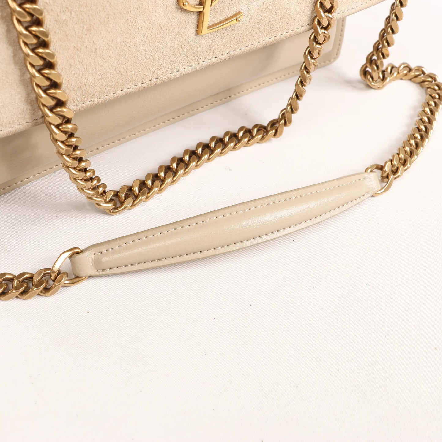 Saint Laurent Paris Sunset Medium Leather x Suede Shoulder Bag in Beige 442906