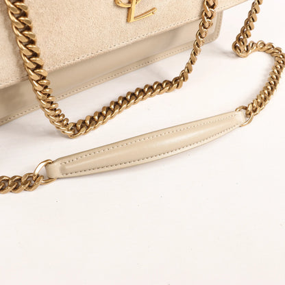 Saint Laurent Paris Sunset Medium Leather x Suede Shoulder Bag in Beige 442906