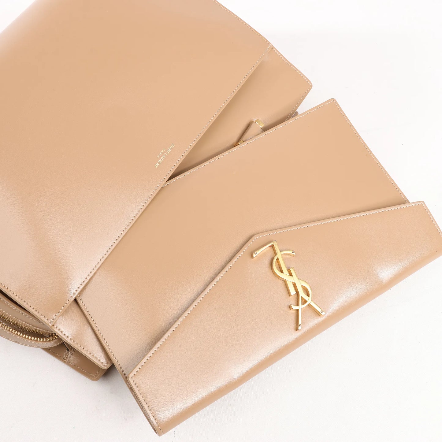 Saint Laurent Paris Uptown Leather Handbag in Beige 557653