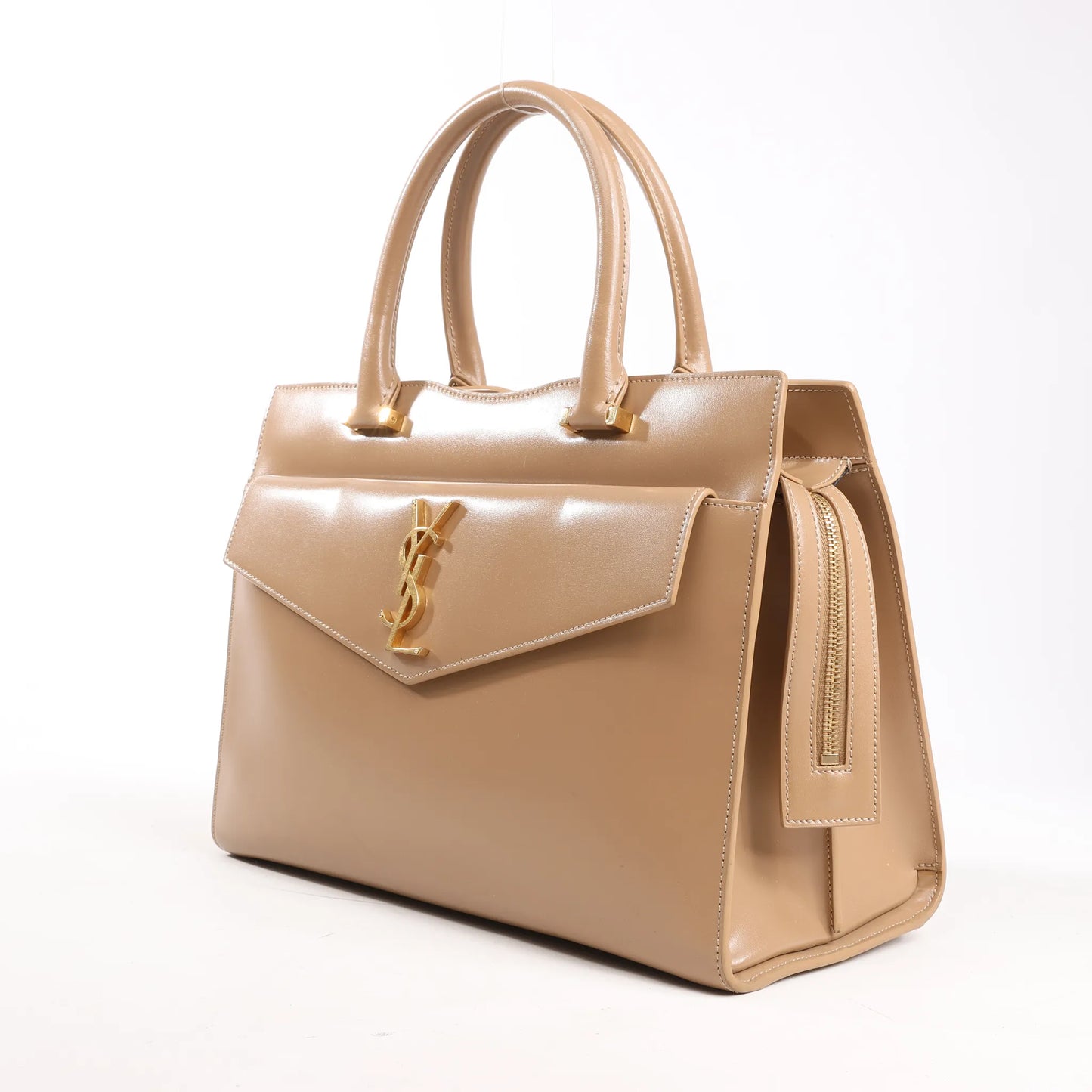 Saint Laurent Paris Uptown Leather Handbag in Beige 557653