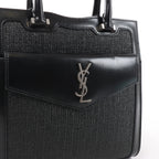 Saint Laurent Paris Uptown Small Leather x Raffia Handbag in Black 561203