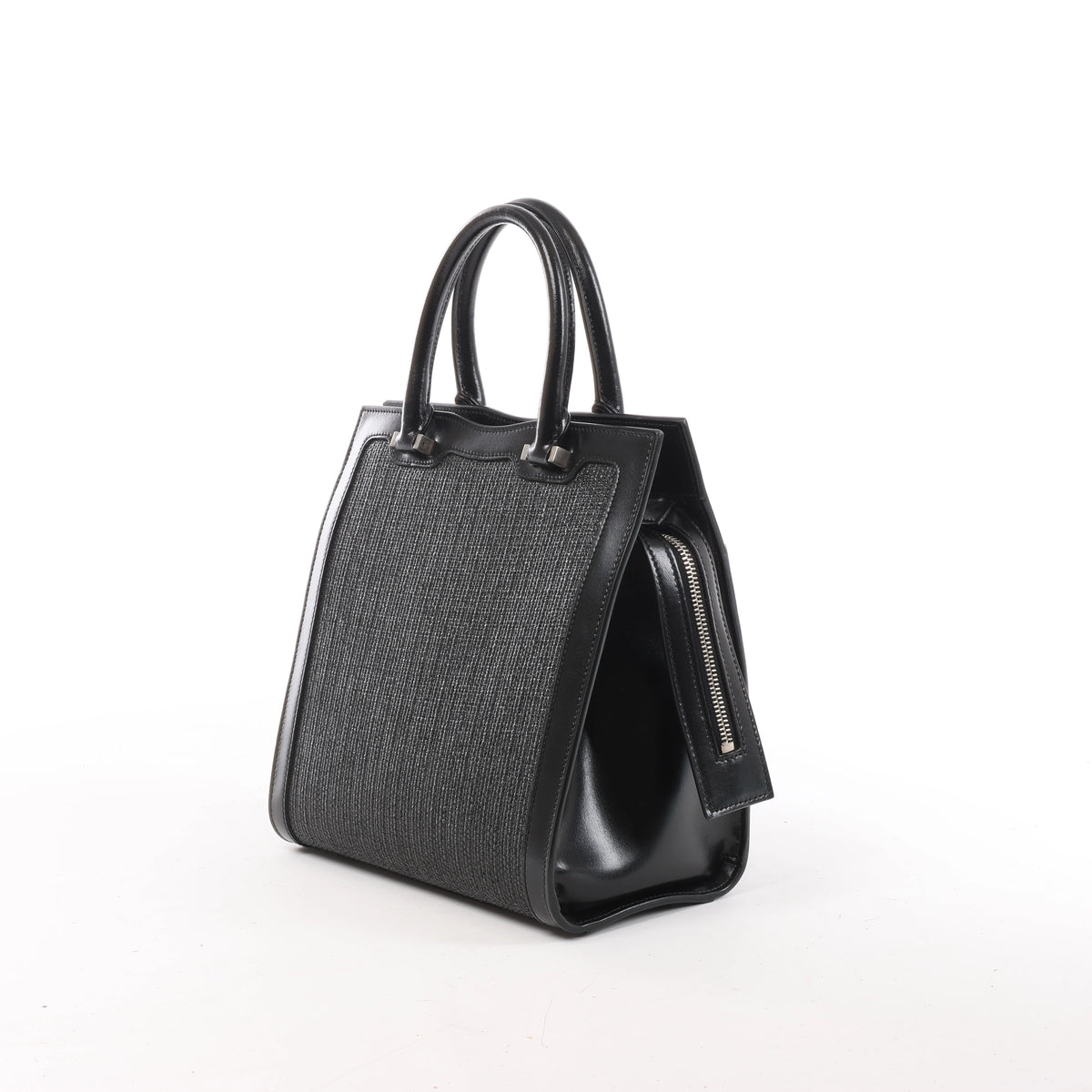Saint Laurent Paris Uptown Small Leather x Raffia Handbag in Black 561203