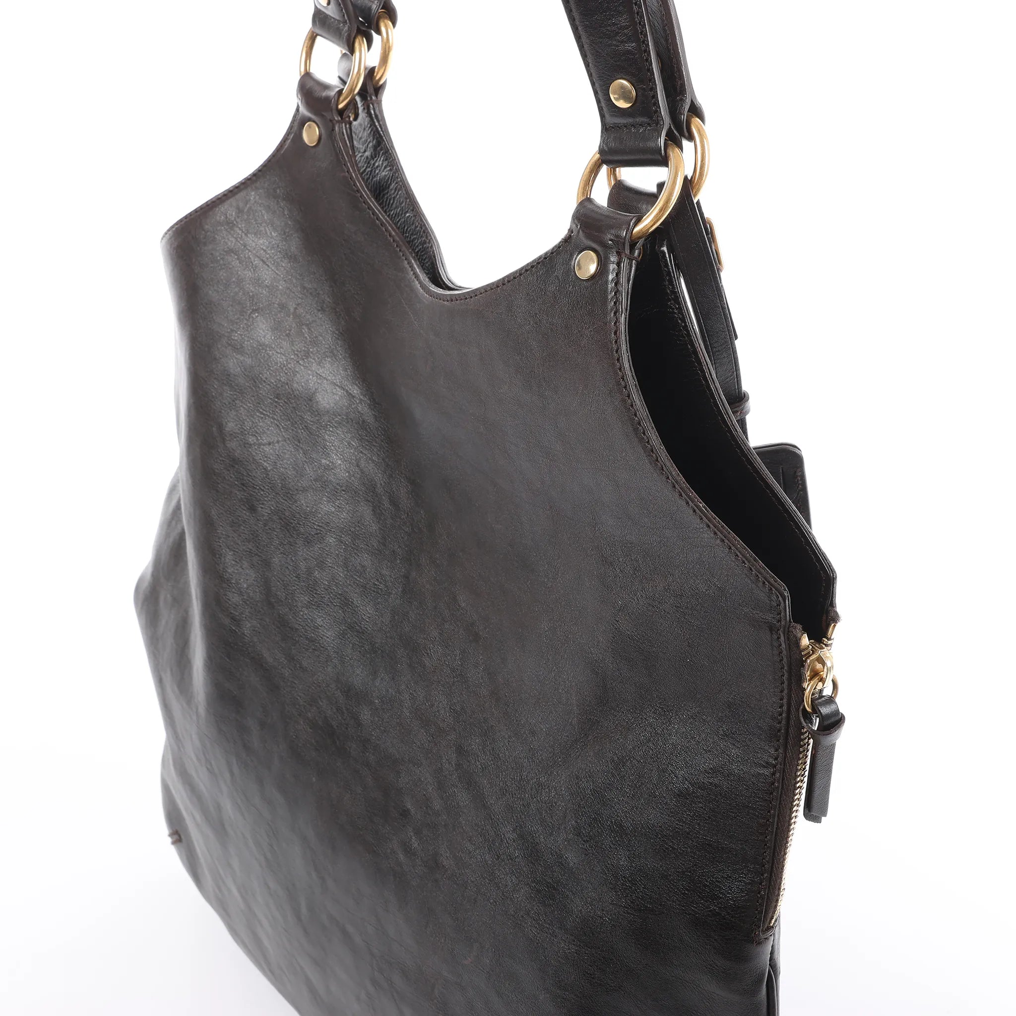 Saint Laurent Paris Tribute Large Leather Shoulder Bag in Brown