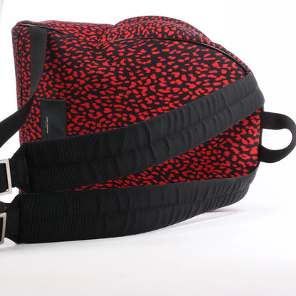 Saint Laurent Paris Leopard Hunting Canvas x Leather Backpack in Red x Black 326865