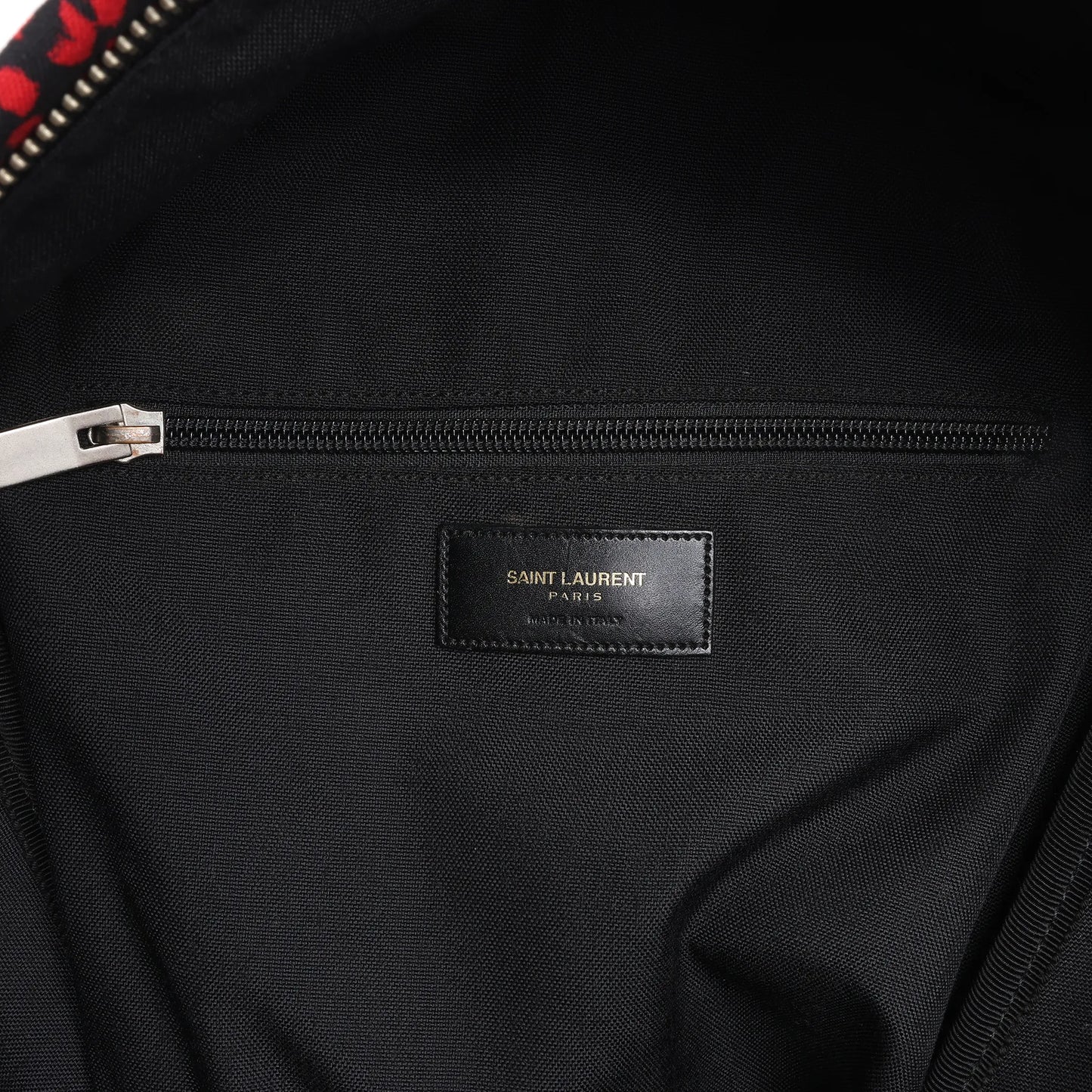 Saint Laurent Paris Leopard Hunting Canvas x Leather Backpack in Red x Black 326865