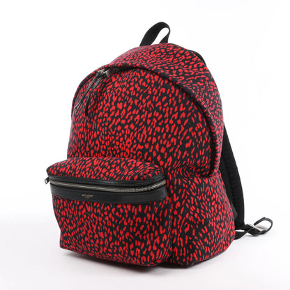 Saint Laurent Paris Leopard Hunting Canvas x Leather Backpack in Red x Black 326865